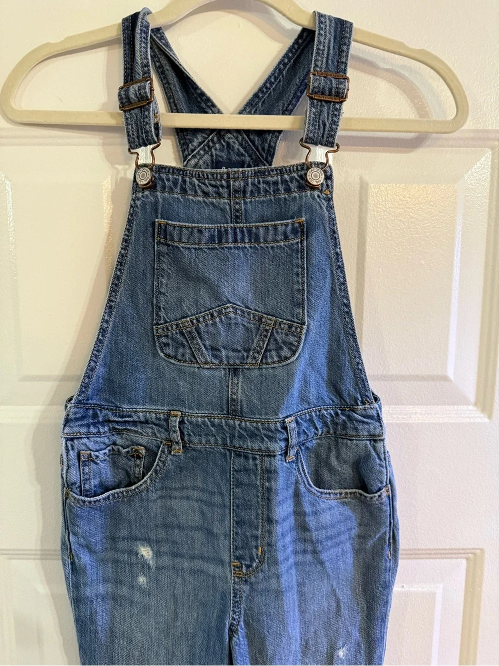 Gap Kids Girls Blue Denim Overall One-Piece L Cotton Adjustable Straps Pockets